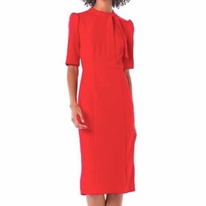 Donna Morgan Red Crepe Midi Dress with Tie at Neck